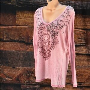 Harley-Davidson Pink Long-Sleeve V-Neck Graphic Tee